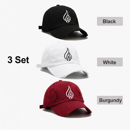 diAmore Distressed Cap Set – 3 Pack (Black, White & Burgundy)